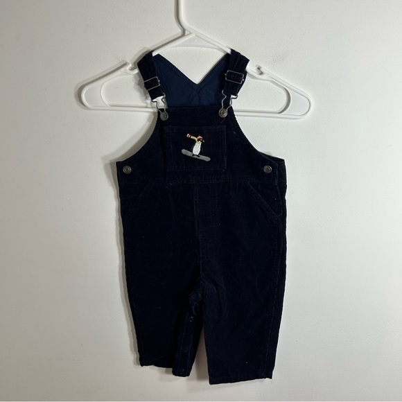 Vintage Hartstrings Snowboarding Penguin Corduroy Overalls Navy Blue 24 mos - Picture 2 of 6